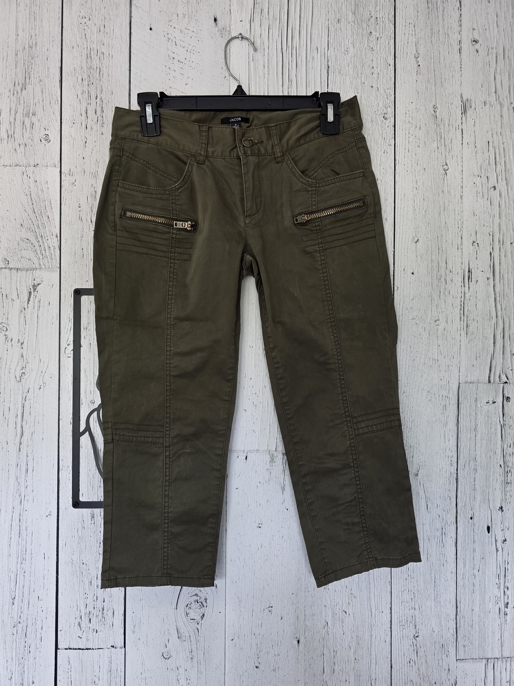 Jacob Olive Green Cargo Capri Pants Size 4 Stretch Utility Zip Pocket Summer